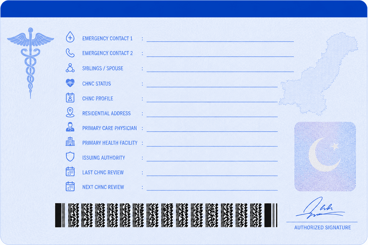 Pakistan National Health Card Blue Card, Back